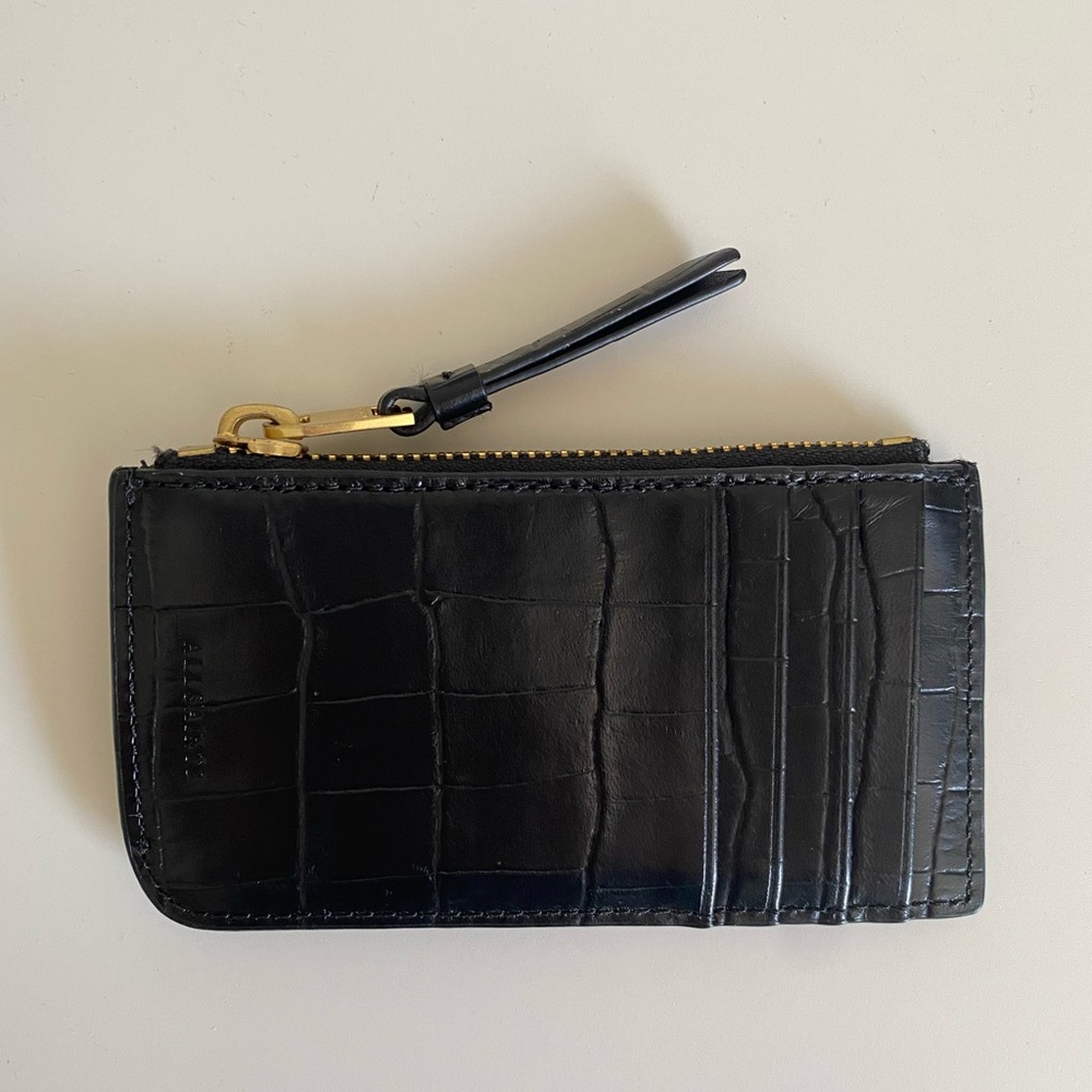 All Saints Black Croc Embossed Leather Wallet